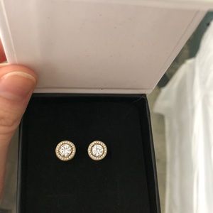 Gold CZ Halo Stud Earrings